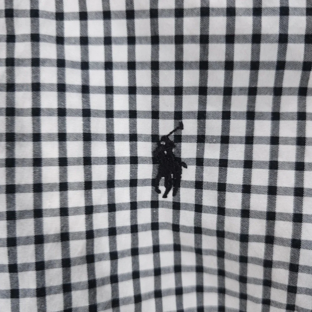 Vintage Polo Ralph Lauren Shirt Mens‎ L Black White Gingham Plaid Short Sleeve